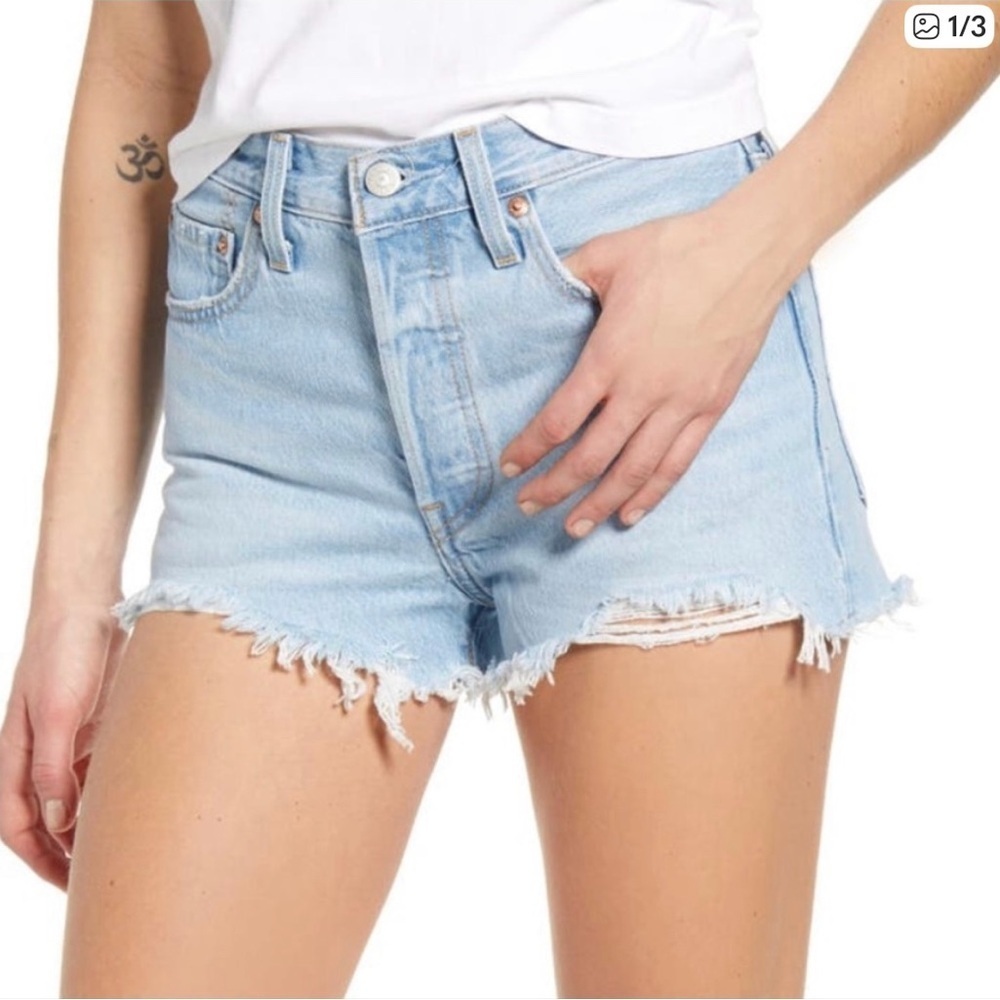 Levi's Sky Blue Frayed Jean Shorts